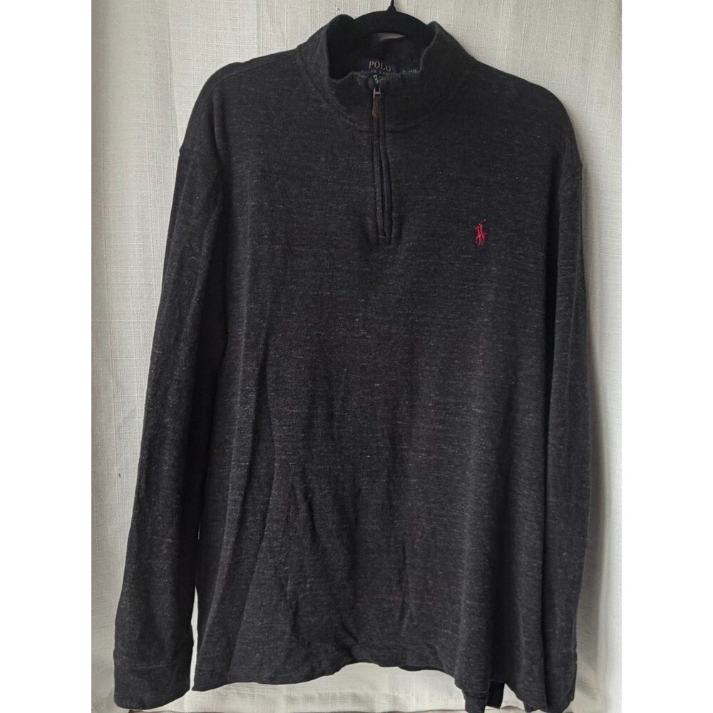 Polo Ralph Lauren Estate Rib Mens XL 1/4 Zip Pullover Gray Red Pony Cotton